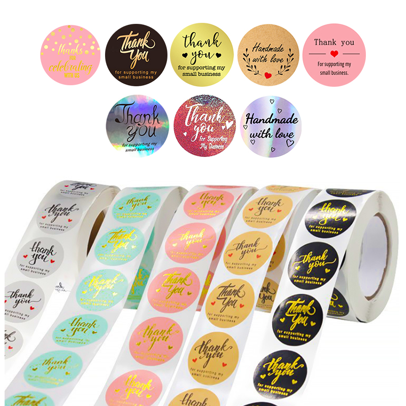 Reliable Supplier Bottle Label Stickers -
 custom logo waterproof thank you sticker roll packaging label – Sailing