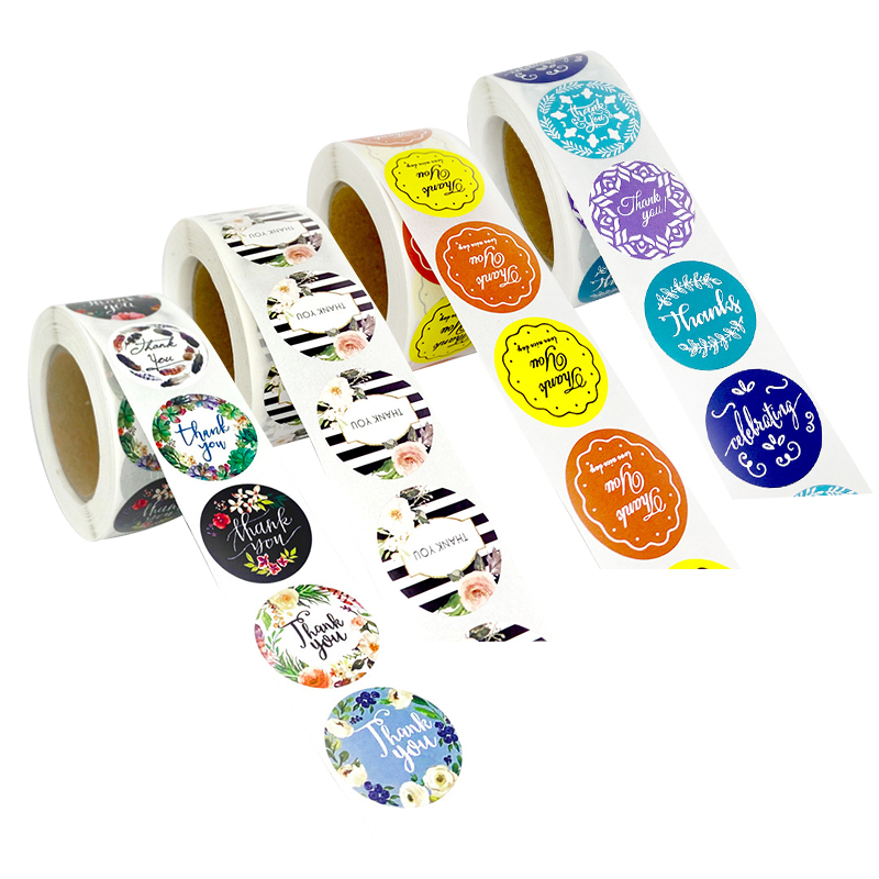 custom logo waterproof thank you sticker roll packaging label