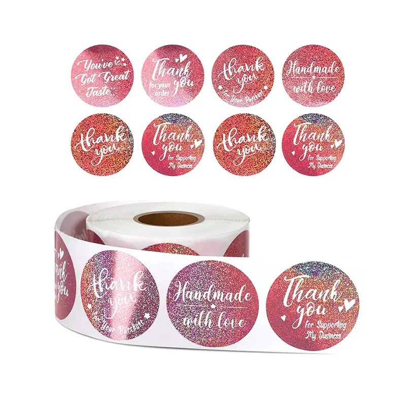 Reliable Supplier Bottle Label Stickers -
 custom logo waterproof thank you sticker roll packaging label – Sailing
