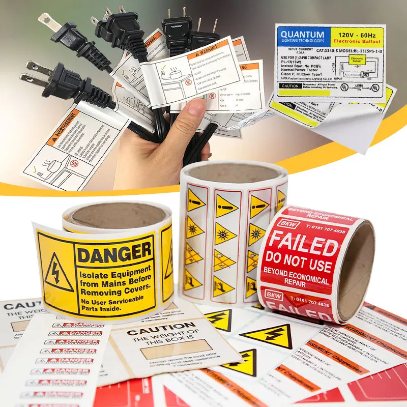 Custom Warning Labels Self Adhesive Electrical Hazard Fragile Stickers
